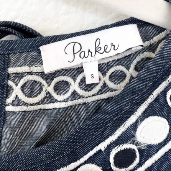 Parker Wyatt Eyelet Embroidered Denim Blue/Black S/SWomen’s Top/XS-Preowned Fast - Picture 8 of 16